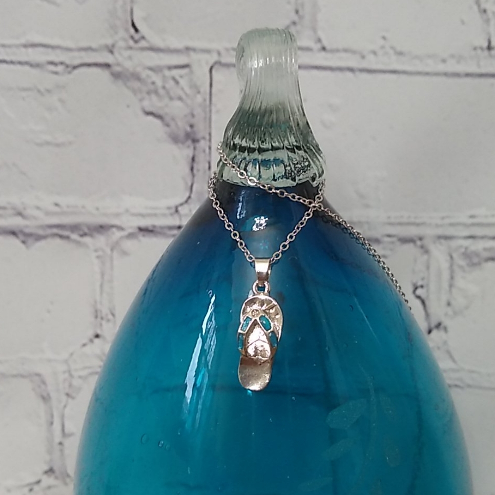 Flip Flop Beach Blue Fire Opal  Necklace nwt